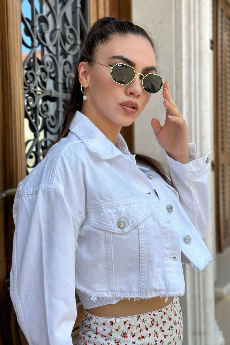 CROPPED ONE COLOR DENIM WOMEN JACKET WHITE-E BARDHE - 3