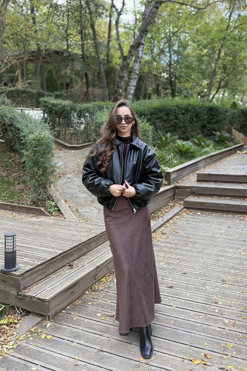 CROPPED ONE COLOR LEATHER WOMEN JACKET BLACK/ E ZEZE - 1
