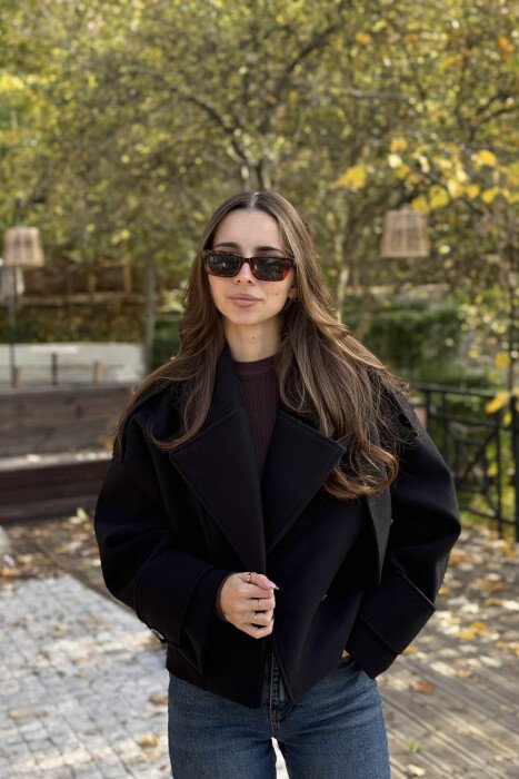 CROPPED ONE COLOR WOMEN JACKET BLACK/ E ZEZE - KLAUDIO FASHION
