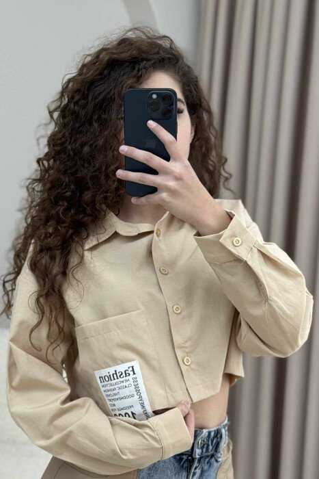 CROPPED ONE COLOR WOMEN SHIRT BEIGE/BEZHE - 1