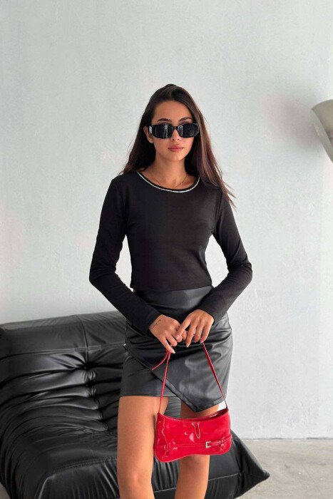 CROPPED ONE COLOR WOMEN SWEATSHIRT BLACK/ E ZEZE - KLAUDIO FASHION