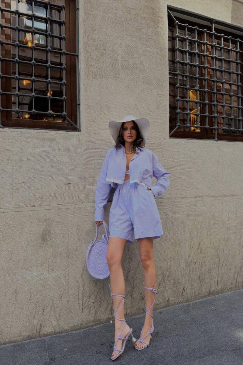 CROPPED SHIRT + SHORTS WOMEN SET PURPLE/LEJLA - 1