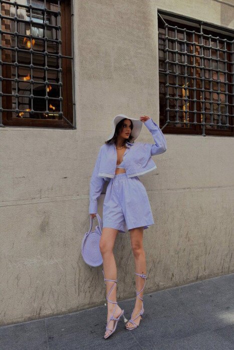CROPPED SHIRT + SHORTS WOMEN SET PURPLE/LEJLA - 8