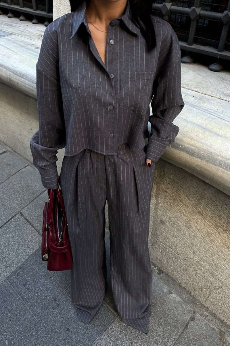 CROPPED SHIRT+TROUSERS STRIPED WOMEN SET GREY/GRI - 6