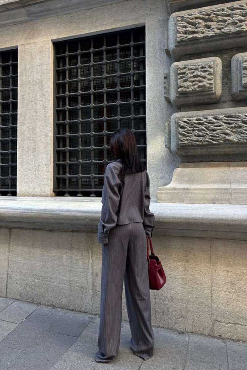 CROPPED SHIRT+TROUSERS STRIPED WOMEN SET GREY/GRI - 7