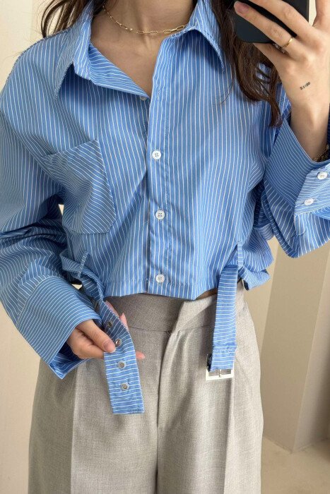 CROPPED STRIPE DESIGN WOMEN SHIRT LIGHTBLUE/BZ 
