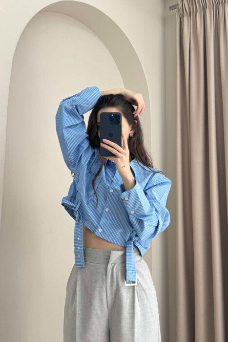 CROPPED STRIPE DESIGN WOMEN SHIRT LIGHTBLUE/BZ - 2