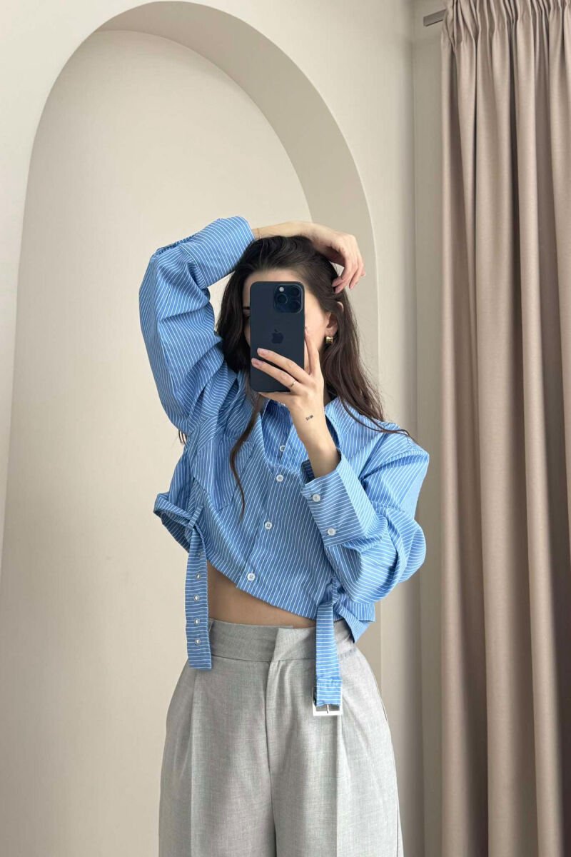 CROPPED STRIPE DESIGN WOMEN SHIRT LIGHTBLUE/BZ - 2