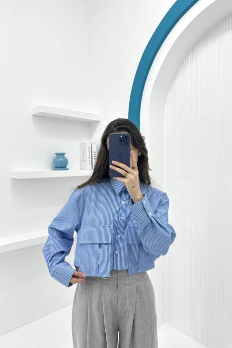 CROPPED STRIPE WOMEN SHIRT BLUE/BLU 