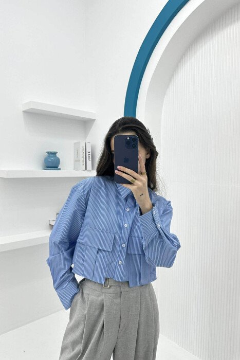 CROPPED STRIPE WOMEN SHIRT BLUE/BLU - 2
