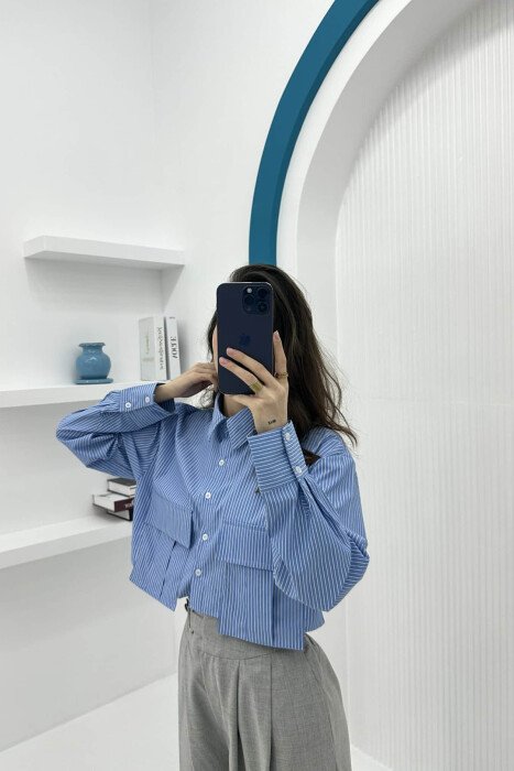 CROPPED STRIPE WOMEN SHIRT BLUE/BLU - 3