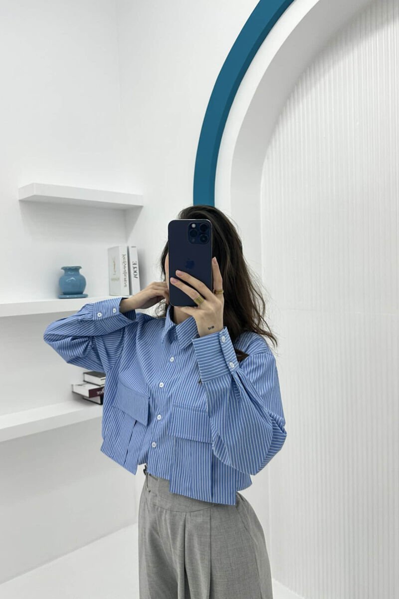 CROPPED STRIPE WOMEN SHIRT BLUE/BLU - 3