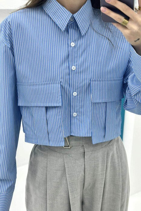 CROPPED STRIPE WOMEN SHIRT BLUE/BLU - 4