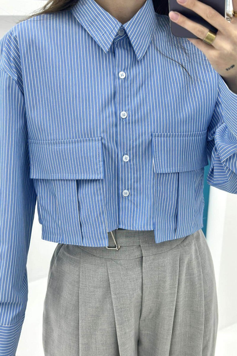 CROPPED STRIPE WOMEN SHIRT BLUE/BLU - 4