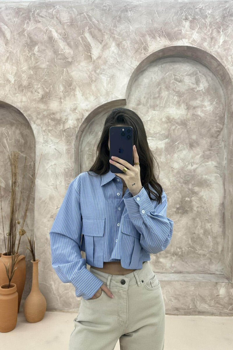 CROPPED STRIPE WOMEN SHIRT LIGHTBLUE/BZ - 1