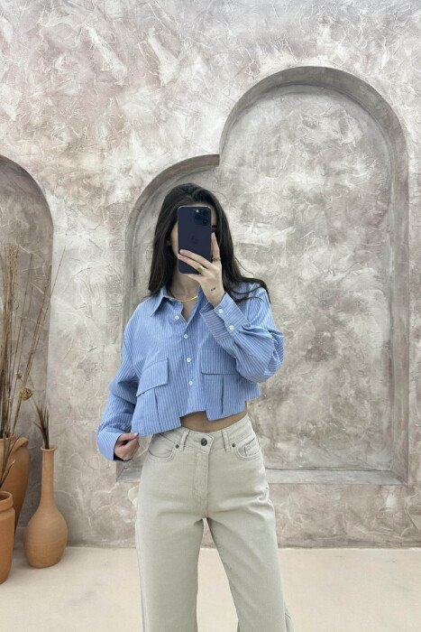 CROPPED STRIPE WOMEN SHIRT LIGHTBLUE/BZ - 3