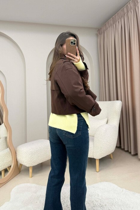 CROPPED V NECK WOMEN JACKET BROWN/KAFE - 2