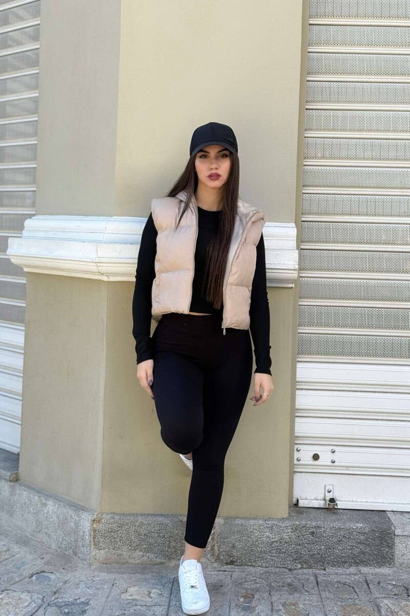 CROPPED ZIPPER ONE COLOR WOMEN VEST BEIGE/BEZHE - 3