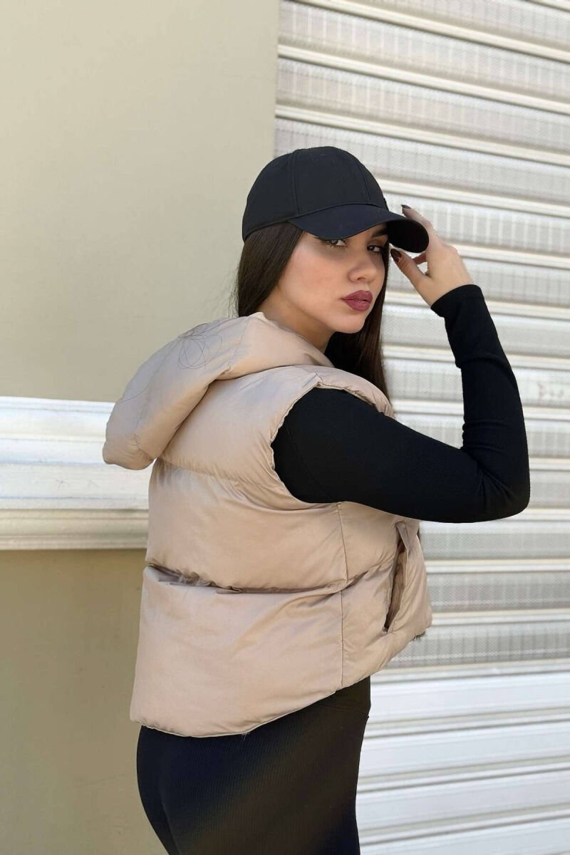 CROPPED ZIPPER ONE COLOR WOMEN VEST BEIGE/BEZHE - 4
