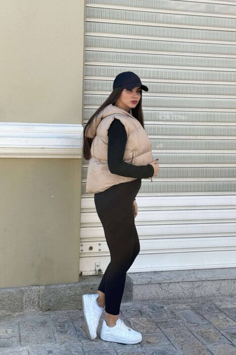CROPPED ZIPPER ONE COLOR WOMEN VEST BEIGE/BEZHE - 6