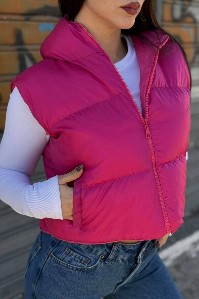 CROPPED ZIPPER ONE COLOR WOMEN VEST FUCHSIA/CIKLAMI - 1