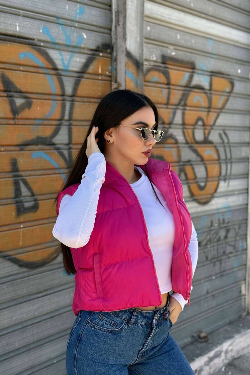CROPPED ZIPPER ONE COLOR WOMEN VEST FUCHSIA/CIKLAMI - 2