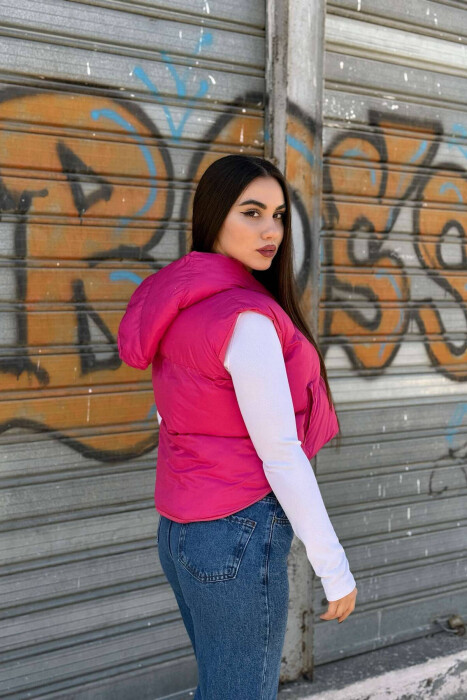 CROPPED ZIPPER ONE COLOR WOMEN VEST FUCHSIA/CIKLAMI - 3