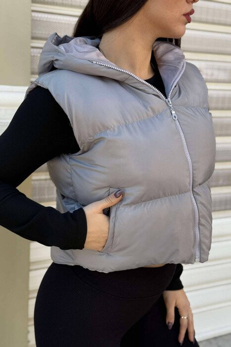 CROPPED ZIPPER ONE COLOR WOMEN VEST GREY/GRI 