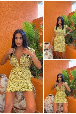 CROP+SHORT SKIRT POLKA WOMAN SET YELLOW/E VERDHE - KLAUDIO FASHION