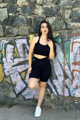 CROP+SHORT TROUSERS WOMAN SET BLACK/ E ZEZE - KLAUDIO FASHION