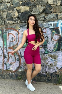 CROP+SHORT TROUSERS WOMAN SET BURGUNDY/VISHNJE - KLAUDIO FASHION
