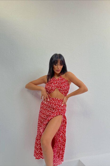 CROP+SKIRT HEART WOMAN SET RED/E KUQE - KLAUDIO FASHION