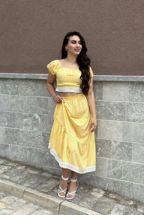 CROP+SKIRT SQUARE WOMAN SET YELLOW/E VERDHE - KLAUDIO FASHION