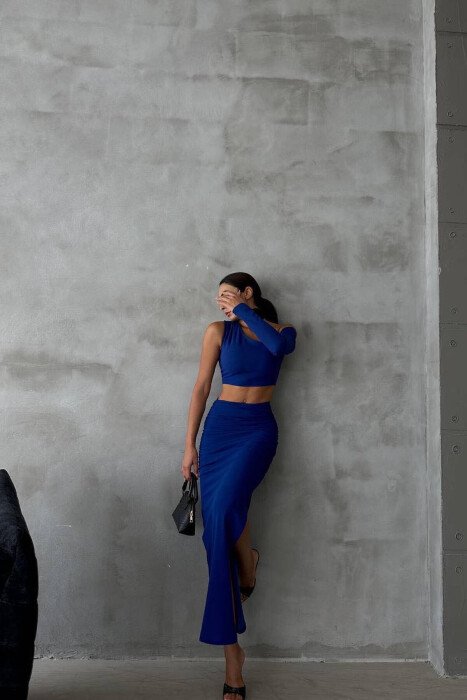 CROP+SKIRT TWO PIECES WOMAN SET BLUE/BLU - KLAUDIO FASHION