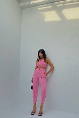 CROP+TROUSERS ONE COLOR WOMAN SET BABY PINK/ROZB - KLAUDIO FASHION