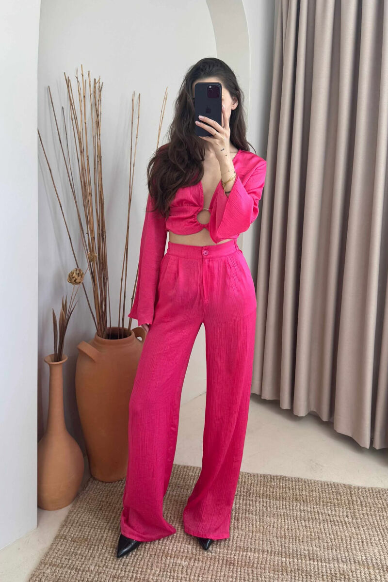 CROP+TROUSERS ONE COLOR WOMEN SET FUCHSIA/CIKLAMI - 2