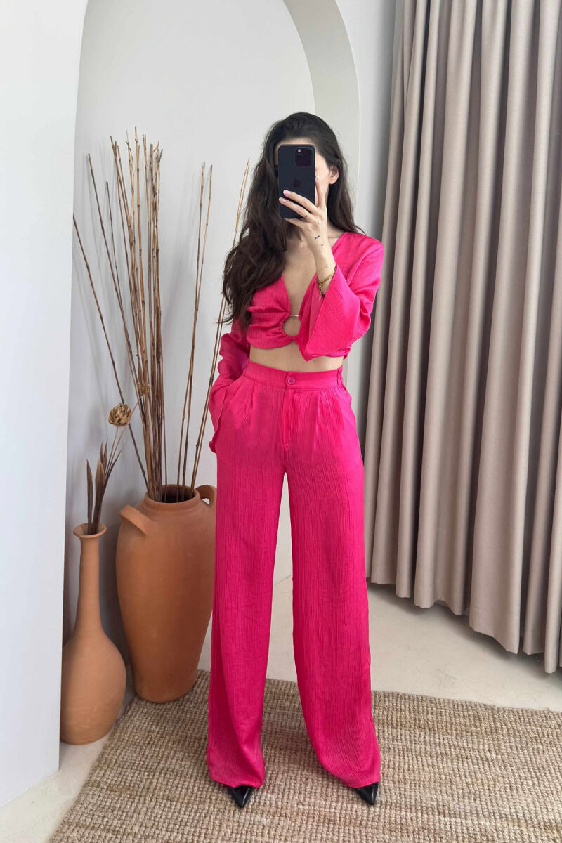CROP+TROUSERS ONE COLOR WOMEN SET FUCHSIA/CIKLAMI - 3