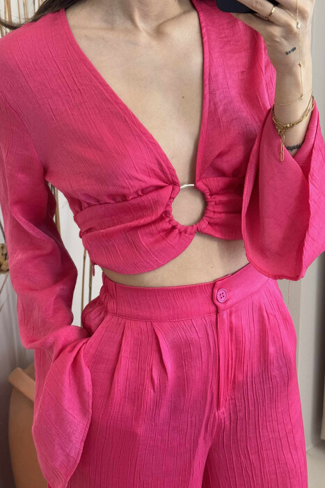 CROP+TROUSERS ONE COLOR WOMEN SET FUCHSIA/CIKLAMI - 6