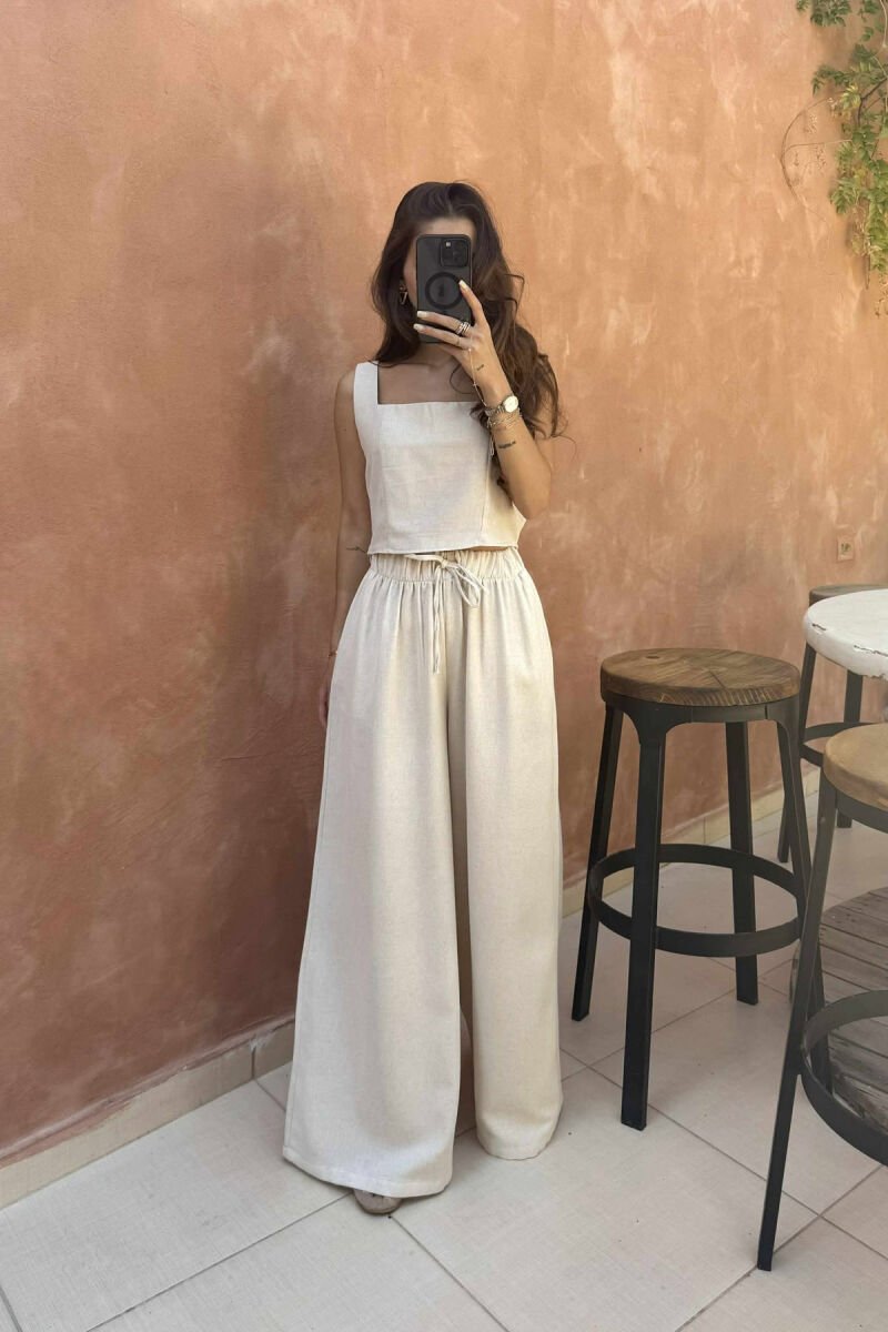 CROP+TROUSERS ONE COLOR WOMEN SET LIGHT BEIGE/BZHZB - 1