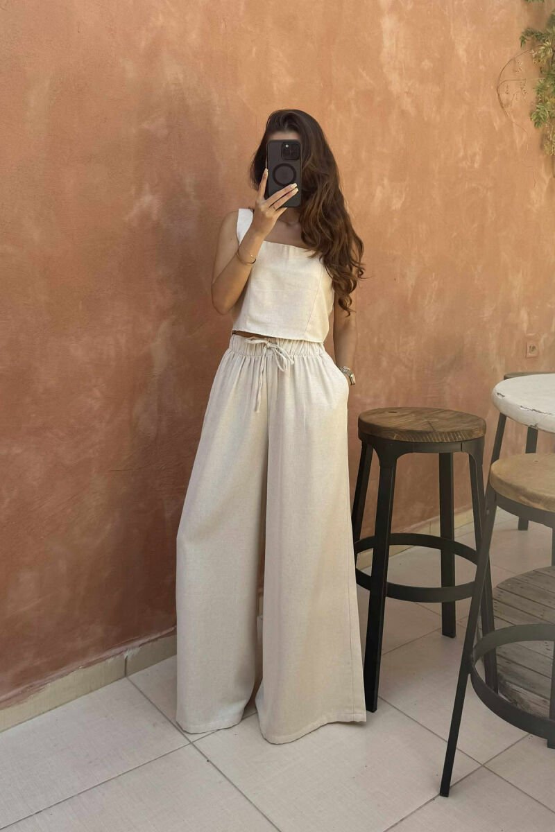 CROP+TROUSERS ONE COLOR WOMEN SET LIGHT BEIGE/BZHZB - 4