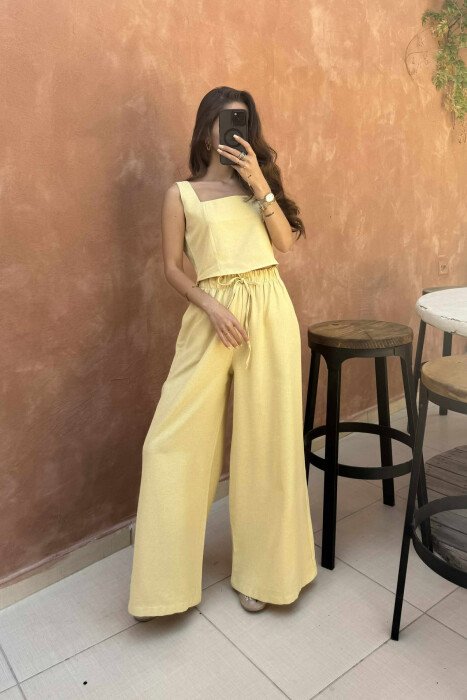 CROP+TROUSERS ONE COLOR WOMEN SET MUSTARD/MUSTARDE - 1