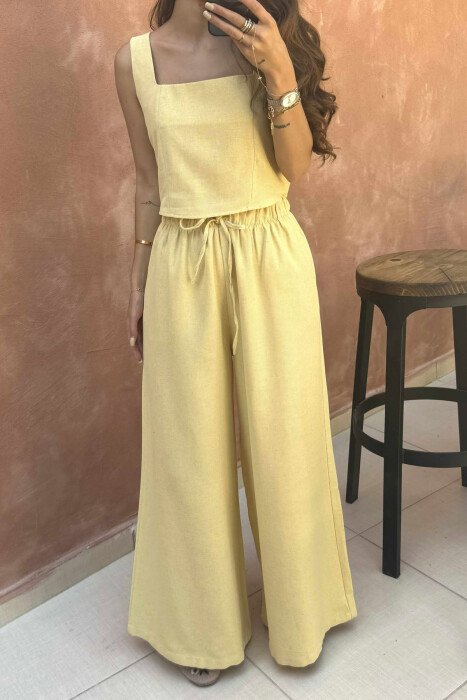 CROP+TROUSERS ONE COLOR WOMEN SET MUSTARD/MUSTARDE - 2