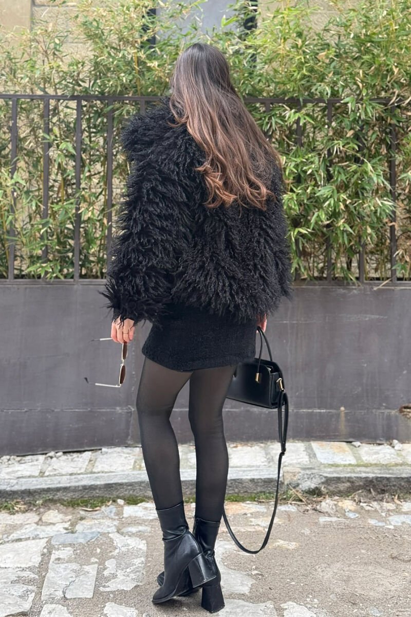 CURLY FAUX FUR HIGH NECK WOMAN COAT BLACK/ E ZEZE - 4