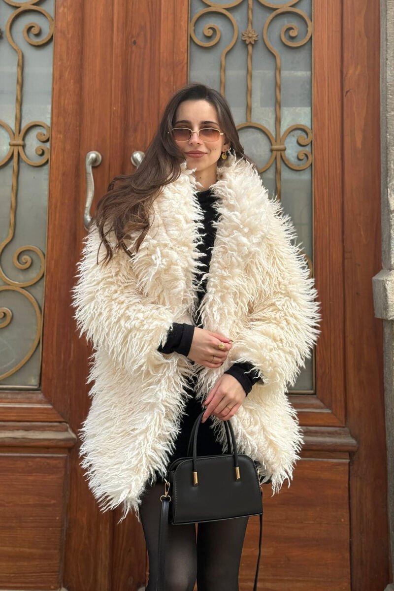 CURLY SHORT FAUX FUR WOMEN JACKET WHITE-E BARDHE - 2