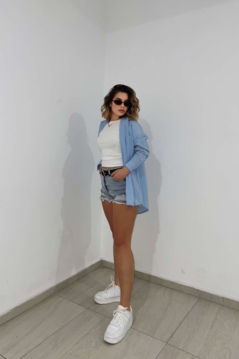 CUT-OFF BELTED WOMEN SHORT JEANS LIGHTBLUE/BZ - 6