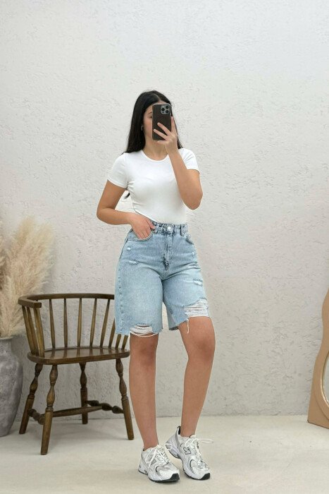 XHINSE TE SHKURTRA ME SKAJE TE PRERA PER FEMRA NE NGJYRE BLU TE ZBARDHUR - KLAUDIO FASHION