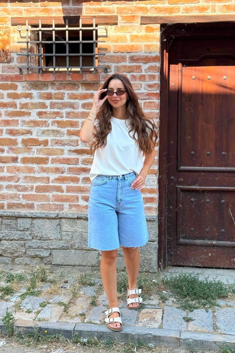 CUT OFF EDGES DENIM WOMEN SHORTS LIGHTBLUE/BZ - 2