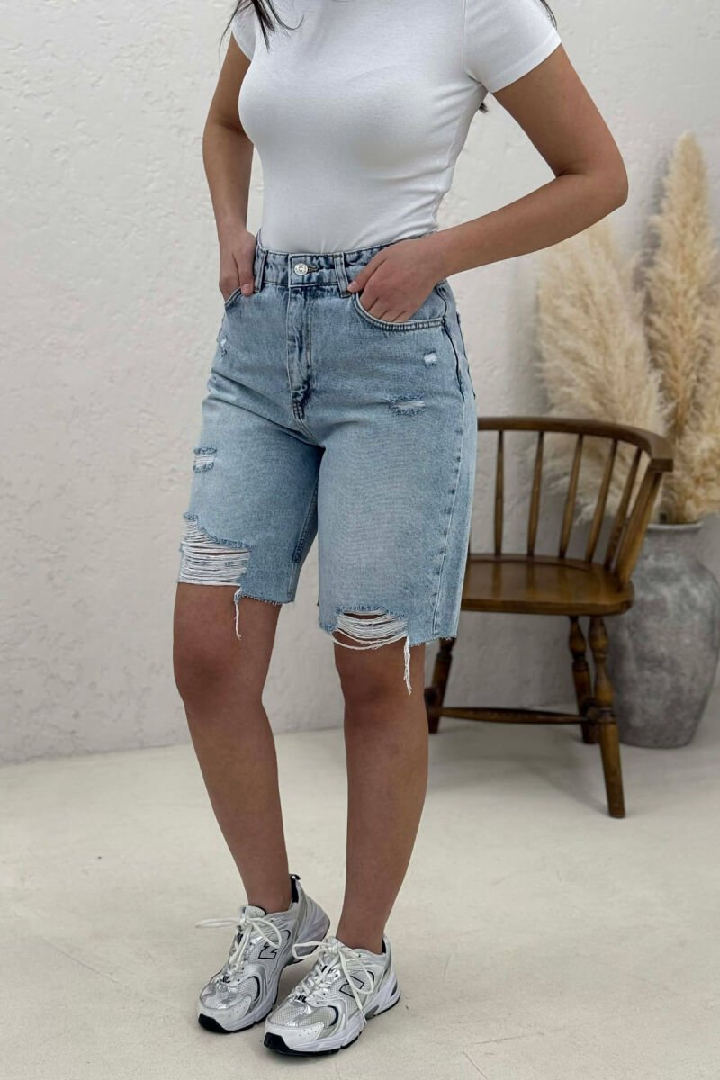 CUT OFF EDGES DENIM WOMEN SHORTS LIGHTBLUE/BZ - 2