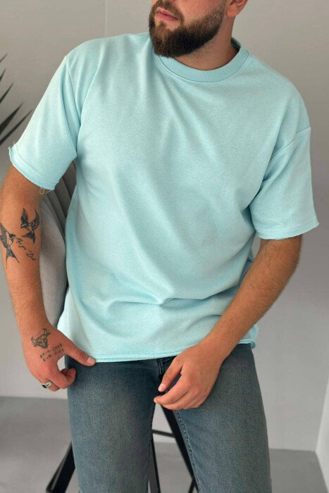 CUT-OFF EDGES ONE COLOR MEN T-SHIRT LIGHTBLUE/BZ - KLAUDIO FASHION