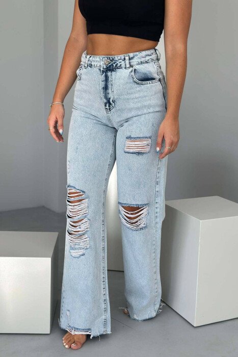 XHINSE TË GRISURA PËR FEMRA NË NGJYRË BLU E ZBARDHUR - KLAUDIO FASHION